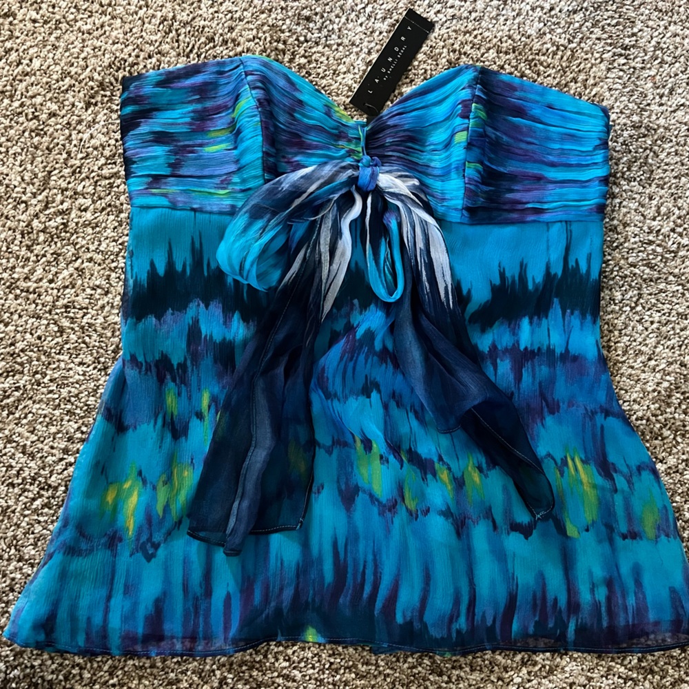 Laundry By Shelli Segal Blue Strapless Blouse - Picture 2 of 3